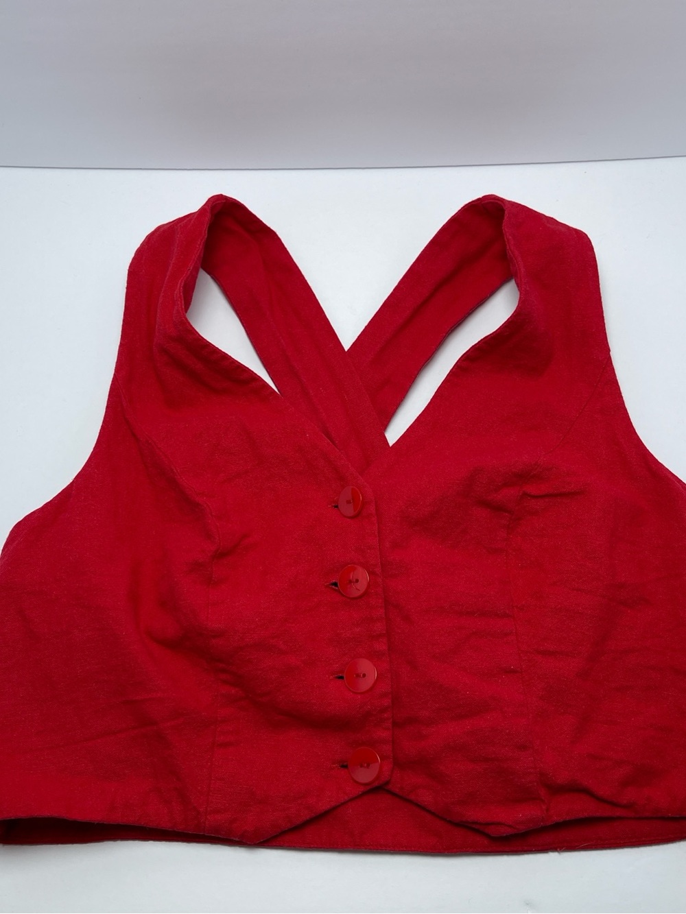 Mare Mare x Anthropologie Bright Red Sleeveless Button-Front Cropped Top Vest